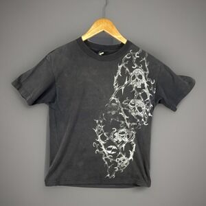 Vintage Y2K Split Black Skull Graphic Short Sleeve T Shirt Boys Cotton Gothic